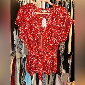 Max Studio Red Floral Top Large/XL
